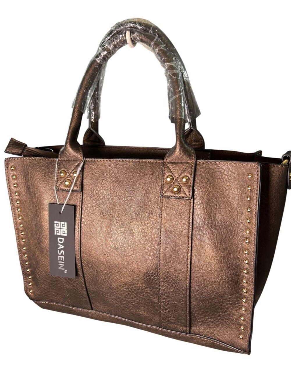 NEW Dasein Brown & Metallic Gold Tote Purse w/ Wristlet & Makeup Bag & Strap USA - Picture 8 of 11